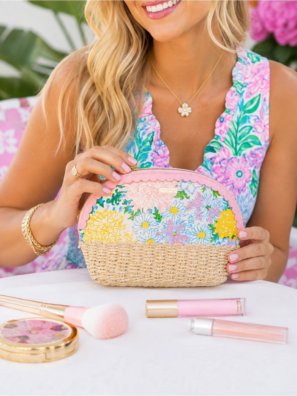 Lilly Pulitzer Raffia Pouch Lilly Garden Home Floral Makeup Case NWT